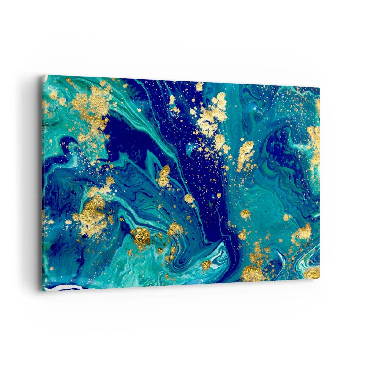 Cuadro sobre lienzo - Impresión de Imagen - Una composición abstracta con acentos azules, verdes y dorados. - 100x70cm - Pétalos de sol  - Decoración de pared moderna para salón y dormitorio ARTTOR