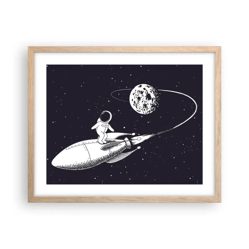 Póster en marco roble claro - Surfista espacial - 50x40 cm