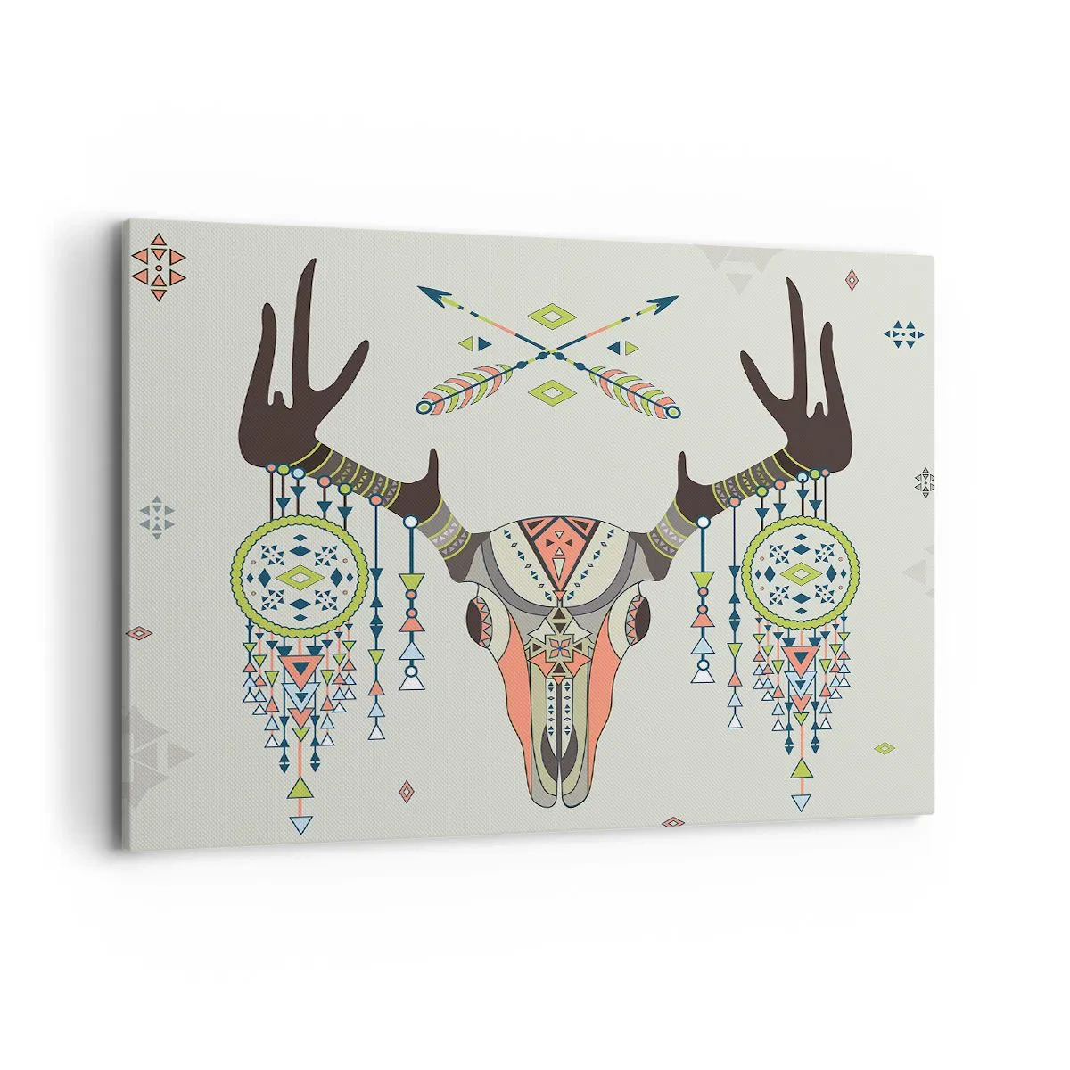 Cuadro sobre lienzo - Impresión de Imagen - Decoración boho con calavera de ciervo y atrapasueños - 100x70cm - Trofeo de cazador indio - Decoración de pared moderna para salón y dormitorio ARTTOR