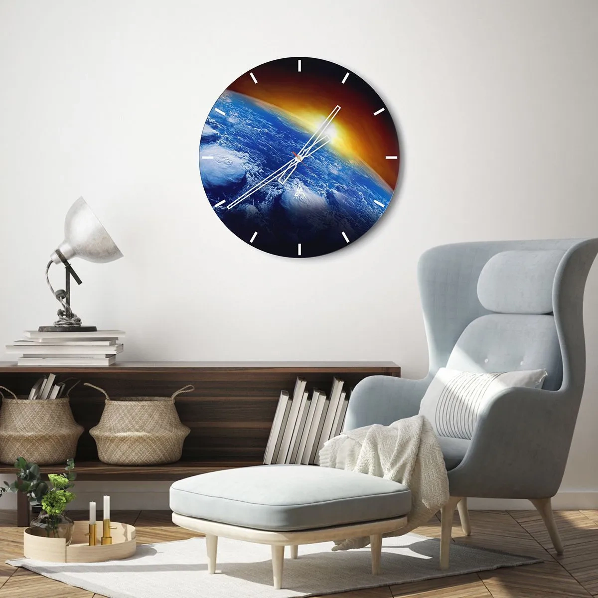 Reloj de pared - Reloj de vidrio - Amanecer sobre la Tierra visto desde el espacio - 30x30cm - Amanecer en un planeta azul - Decoración de pared moderna para salón, cocina y dormitorio ARTTOR