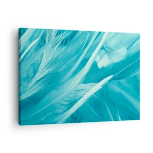 Cuadro sobre lienzo - Impresión de Imagen - Delicadas plumas turquesas en primer plano - 70x50cm - Un manto real  - Decoración de pared moderna para salón y dormitorio ARTTOR