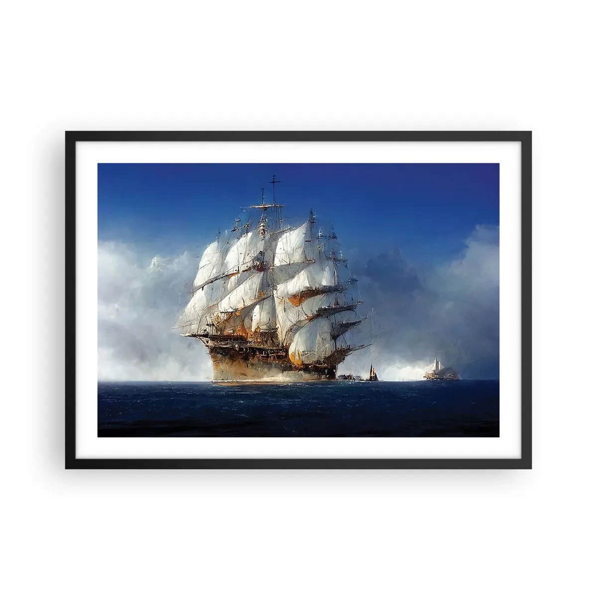 Póster en marco negro - Un velero en mar abierto bajo un cielo azul. - 70x50cm - La gran gloria - Decoración de pared moderna para salón y dormitorio ARTTOR