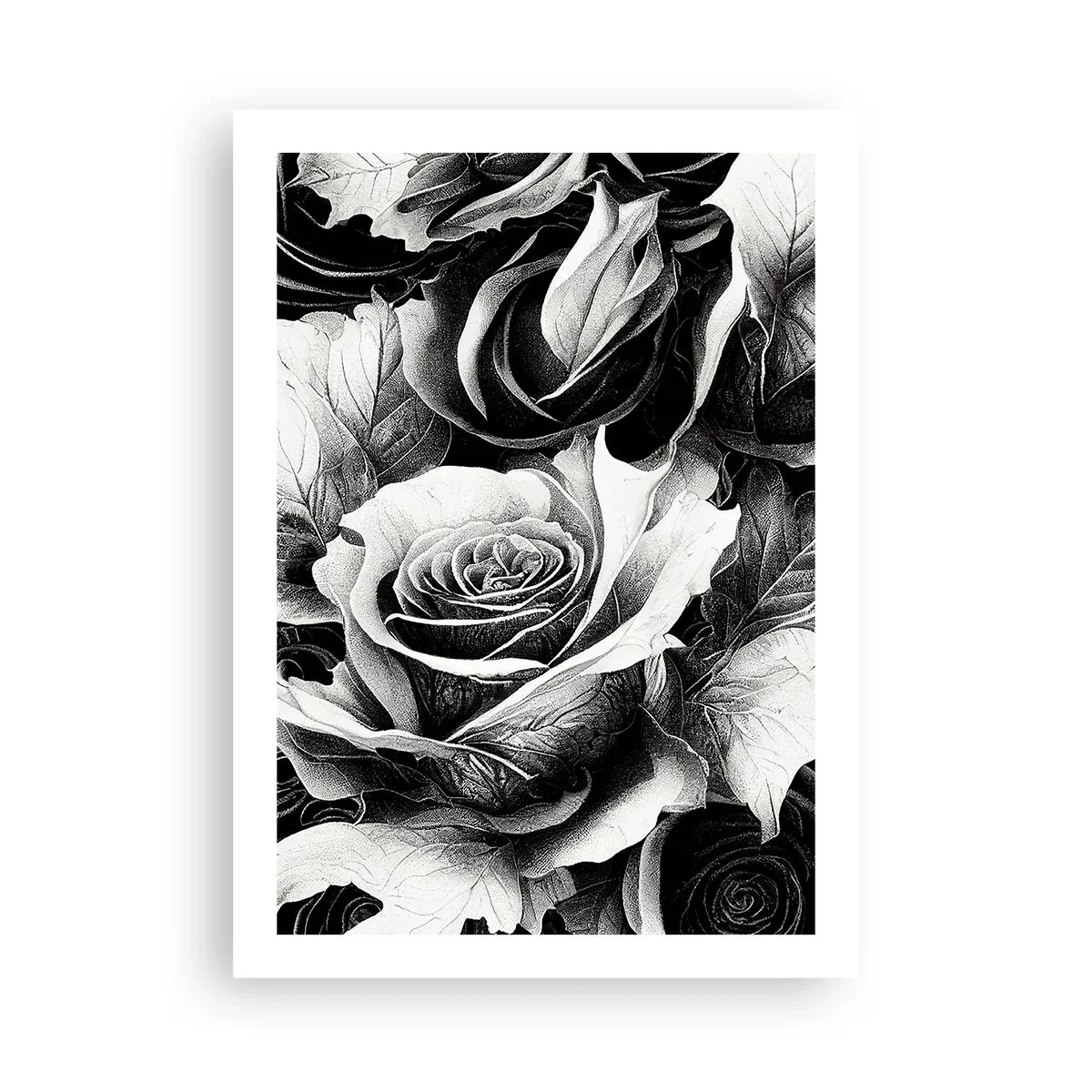 Póster - Una composición de rosas en blanco y negro con claroscuro expresivo. - 50x70cm - Siempre como una reina - Decoración de pared moderna para salón y dormitorio ARTTOR
