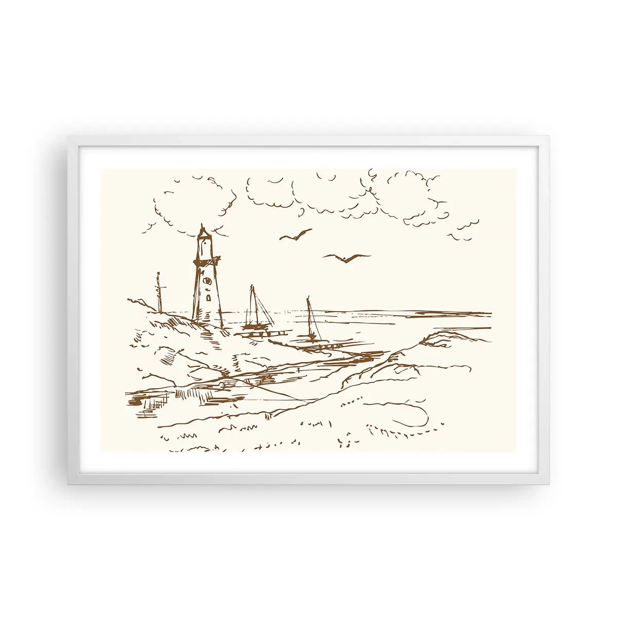 Póster en marco blanco - Un esbozo de un recuerdo de verano - 70x50 cm