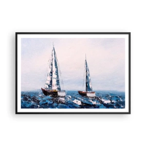 Póster en marco negro - Veleros en un mar tempestuoso en una composición pictórica - 100x70cm - Hermandad del viento - Decoración de pared moderna para salón y dormitorio ARTTOR
