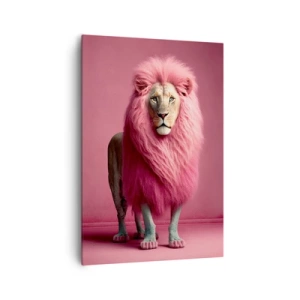 Cuadro sobre lienzo - Impresión de Imagen - Un león artísticamente representado con una melena rosa sobre un fondo rosa. - 70x100cm - Y ya no me tienes miedo - Decoración de pared moderna para salón y dormitorio ARTTOR