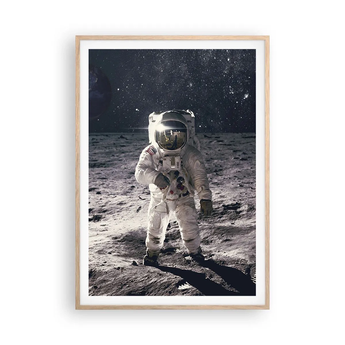 Póster en marco roble claro - Saludos desde la Luna - 70x100 cm