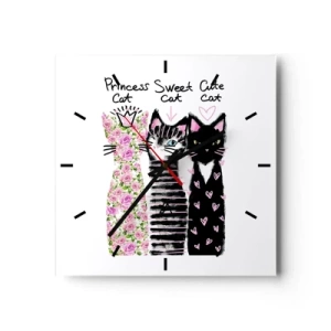 Reloj de pared - Reloj de vidrio - Tres gatos con diversos patrones artísticos. - 30x30cm - Había tres gatitos - Decoración de pared moderna para salón y dormitorio ARTTOR