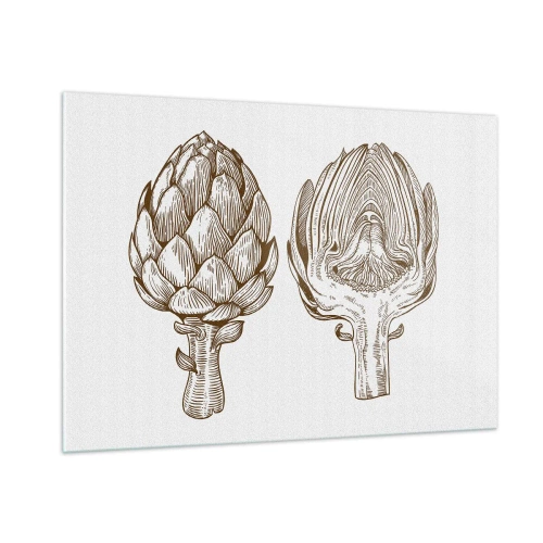 Cuadro sobre vidrio - Impresiones sobre Vidrio - Dibujo botánico de una alcachofa en su totalidad y en sección transversal. - 100x70cm - Lección de anatomía - Decoración de pared moderna para salón y dormitorio ARTTOR