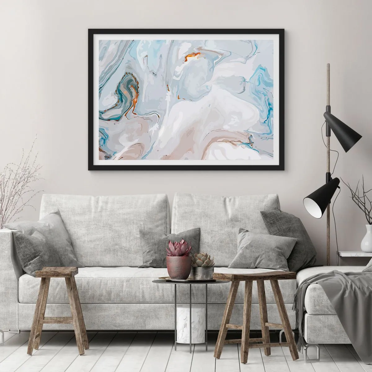 Póster en marco negro - Blanco fusión - 40x30 cm