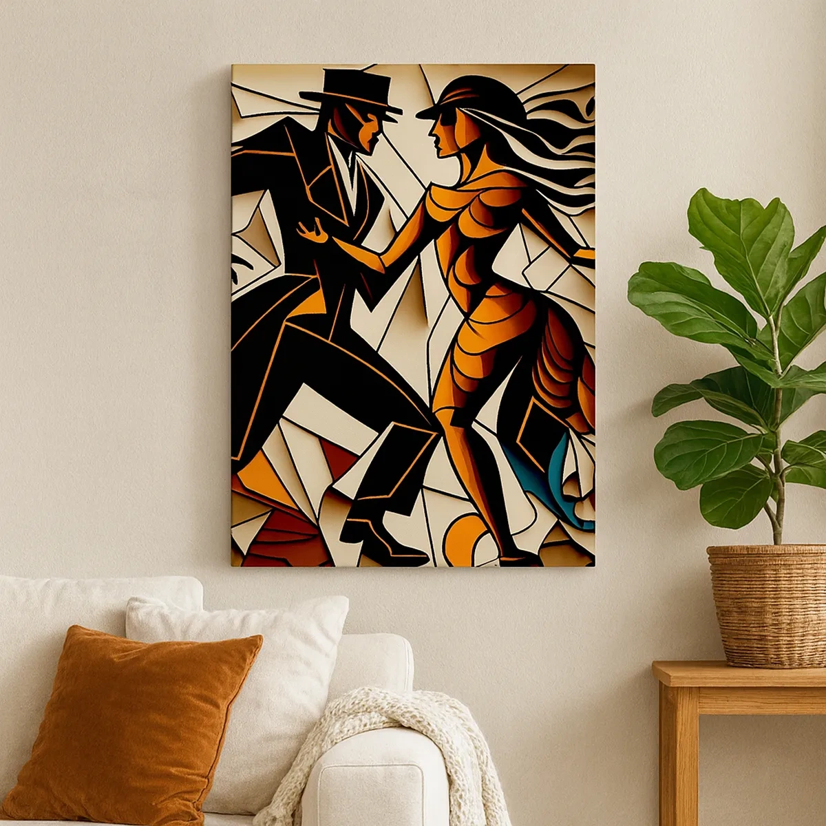 Cuadro sobre lienzo - Impresión de Imagen - Una pareja dinámica bailando en forma abstracta. - 50x70cm - Danza de pasión - Decoración de pared moderna para salón y dormitorio ARTTOR