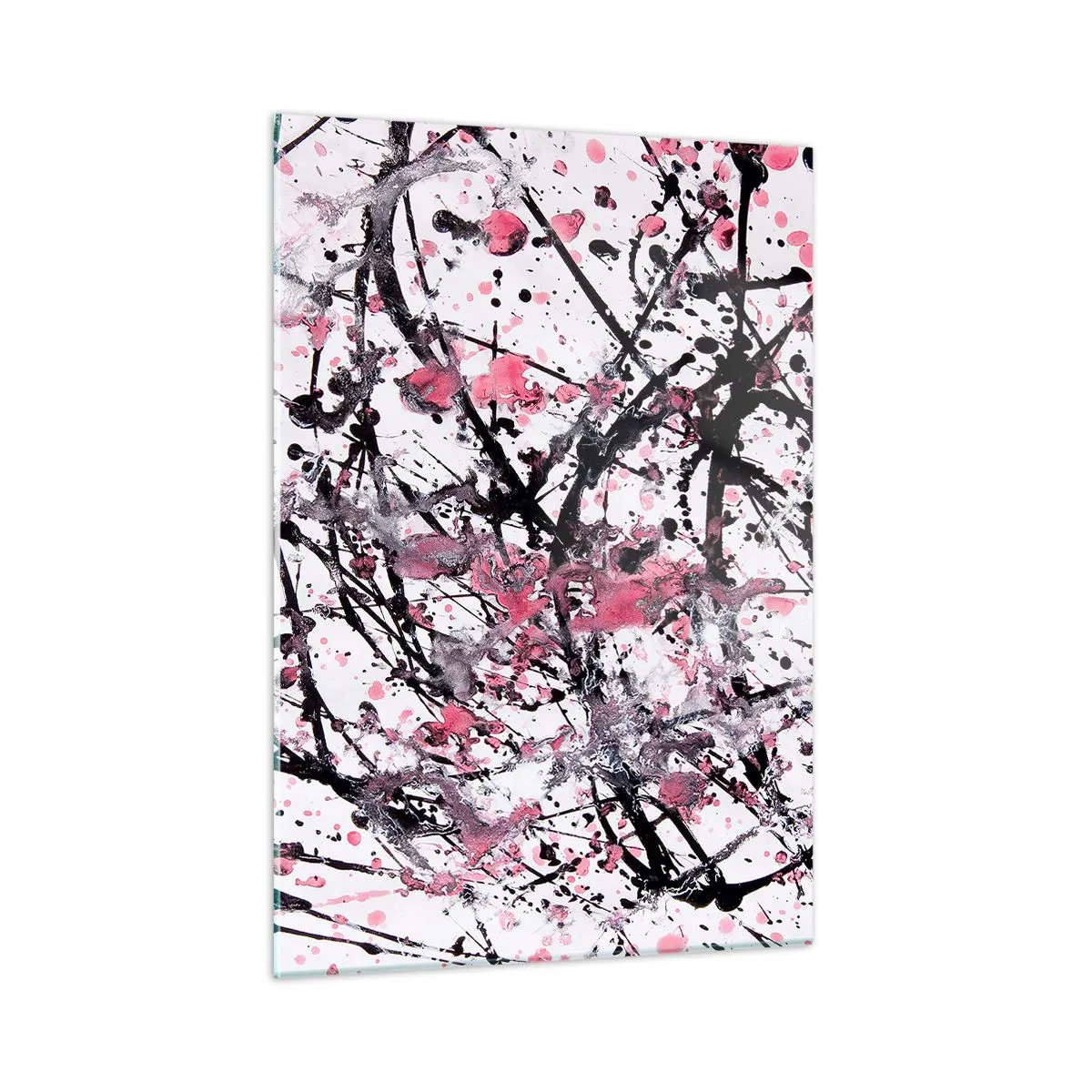 Cuadro sobre vidrio - Impresiones sobre Vidrio - Líneas abstractas dinámicas y manchas rosas sobre un fondo blanco - 50x70cm - La fugacidad de la vida - Decoración de pared moderna para salón y dormitorio ARTTOR