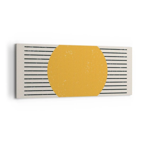 Cuadro sobre lienzo - Impresión de Imagen - Un círculo amarillo sobre un fondo de líneas horizontales blancas y negras. - 120x50cm - El poder de la sencillez - Decoración de pared moderna para salón y dormitorio ARTTOR