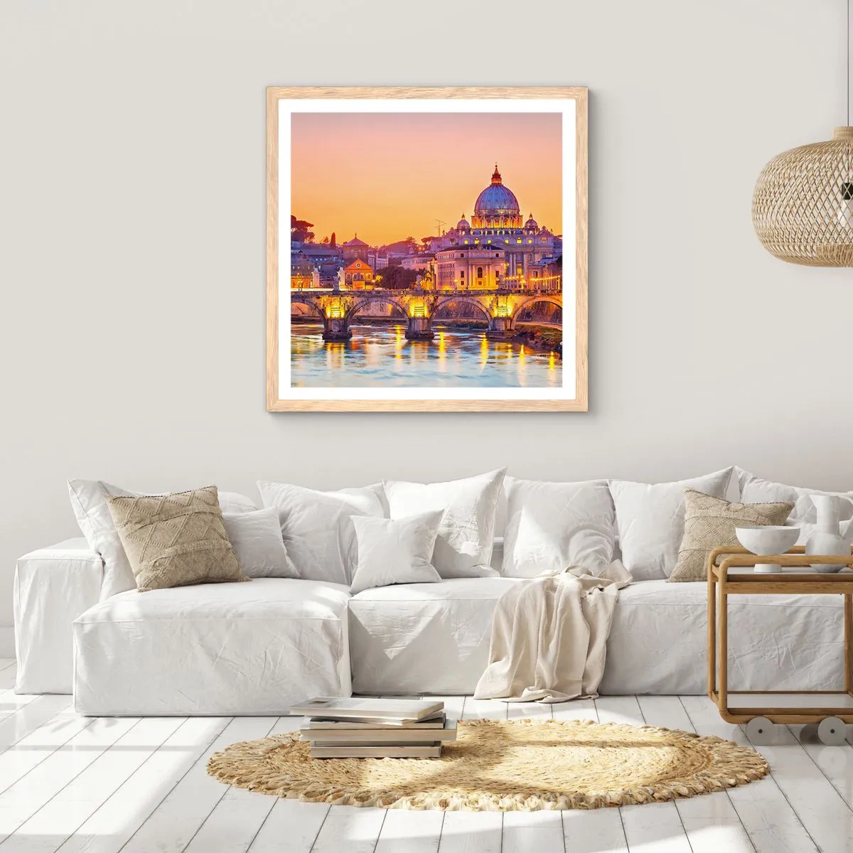 Póster en marco roble claro - Crepúsculo sobre la Ciudad Eterna - 40x40 cm