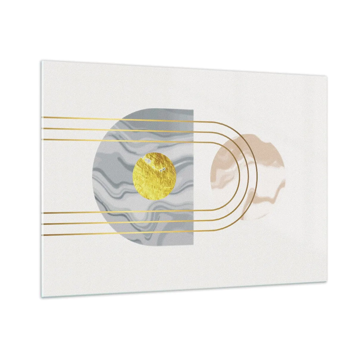 Cuadro sobre vidrio - Impresiones sobre Vidrio - Cuadro abstracto en dorado y gris - 100x70cm - Brillo y resplandor - Decoración de pared moderna para salón y dormitorio ARTTOR