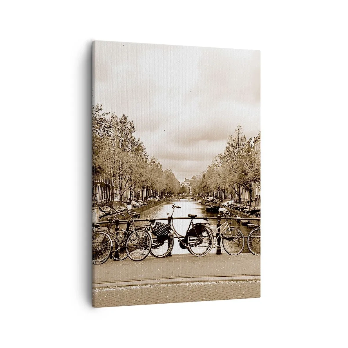 Cuadro sobre lienzo - Impresión de Imagen - Puente para bicicletas sobre el canal en sepia - 50x70cm - Holanda solo hay una - Decoración de pared moderna para salón y dormitorio ARTTOR