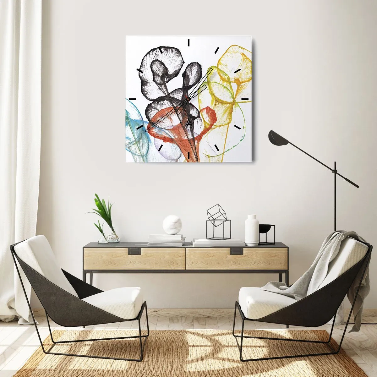 Reloj de pared - Reloj de vidrio - Flores con alma - 30x30 cm