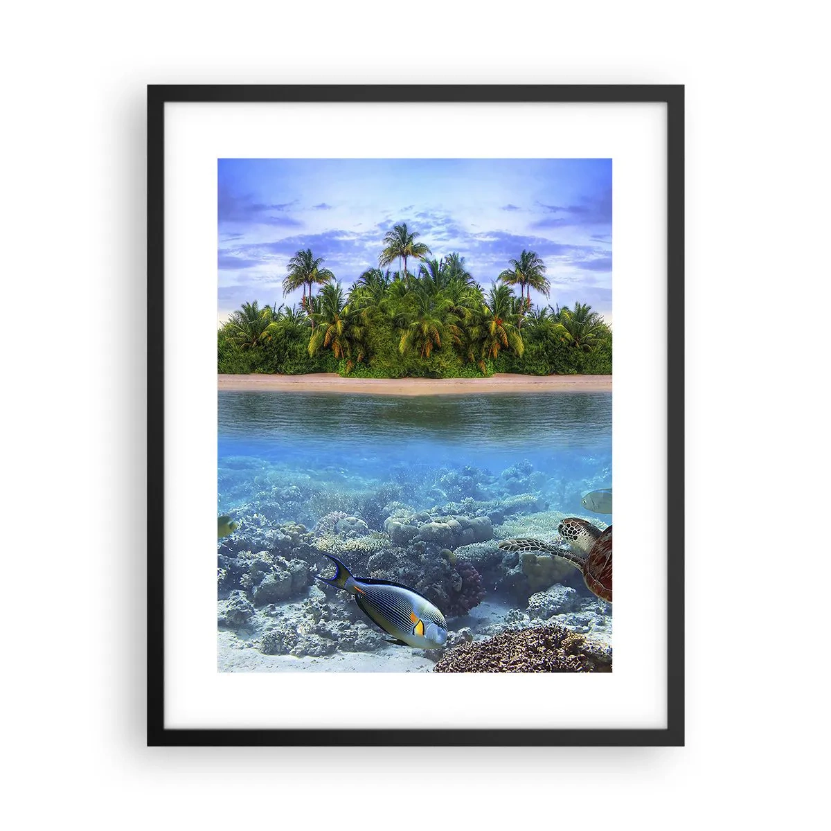 Póster en marco negro - Una isla paradisíaca te invita - 40x50 cm