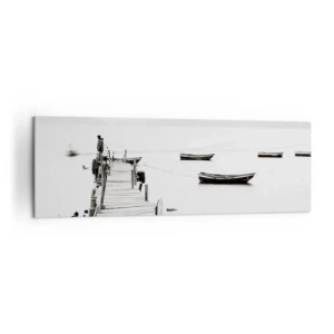 Cuadro sobre lienzo - Impresión de Imagen - Muelle de madera y barcos en aguas tranquilas - 160x50cm - Junto al agua tranquila y clara - Decoración de pared moderna para salón y dormitorio ARTTOR