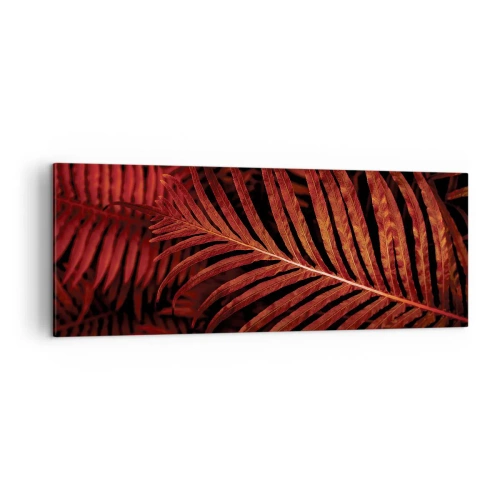 Cuadro sobre lienzo - Impresión de Imagen - Primer plano de hojas tropicales rojas - 140x50cm - Las brasas de la vida - Decoración de pared moderna para salón y dormitorio ARTTOR