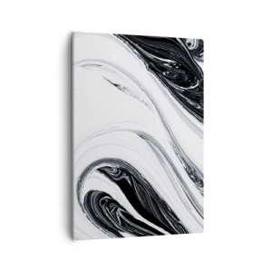 Cuadro sobre lienzo - Impresión de Imagen - Abstracción en blanco y negro con líneas dinámicas y remolinos. - 50x70cm - Combinando opuestos - Decoración de pared moderna para salón y dormitorio ARTTOR