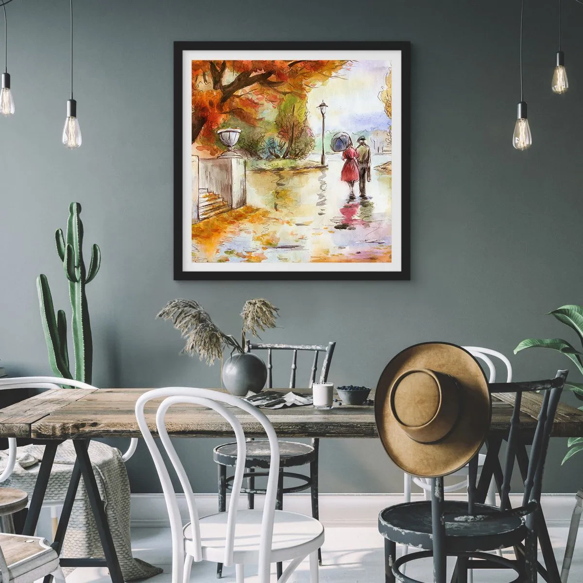 Póster en marco negro - Un otoño romántico en el parque - 30x30 cm