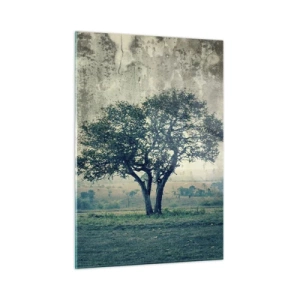Cuadro sobre vidrio - Impresiones sobre Vidrio - Un árbol solitario en un paisaje vintage. - 50x70cm - El manzano - Decoración de pared moderna para salón y dormitorio ARTTOR