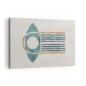 Cuadro sobre lienzo - Impresión de Imagen - Patrón geométrico en tonos verdes y naranjas. - 120x80cm - Signos y rituales - Decoración de pared moderna para salón y dormitorio ARTTOR