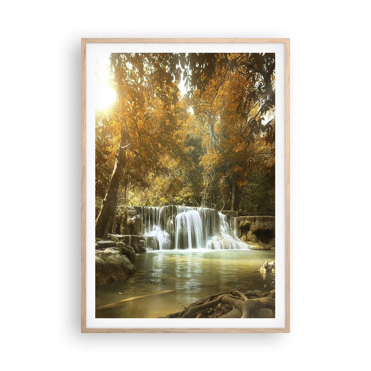 Póster en marco roble claro - Una cascada en el parque - 70x100 cm
