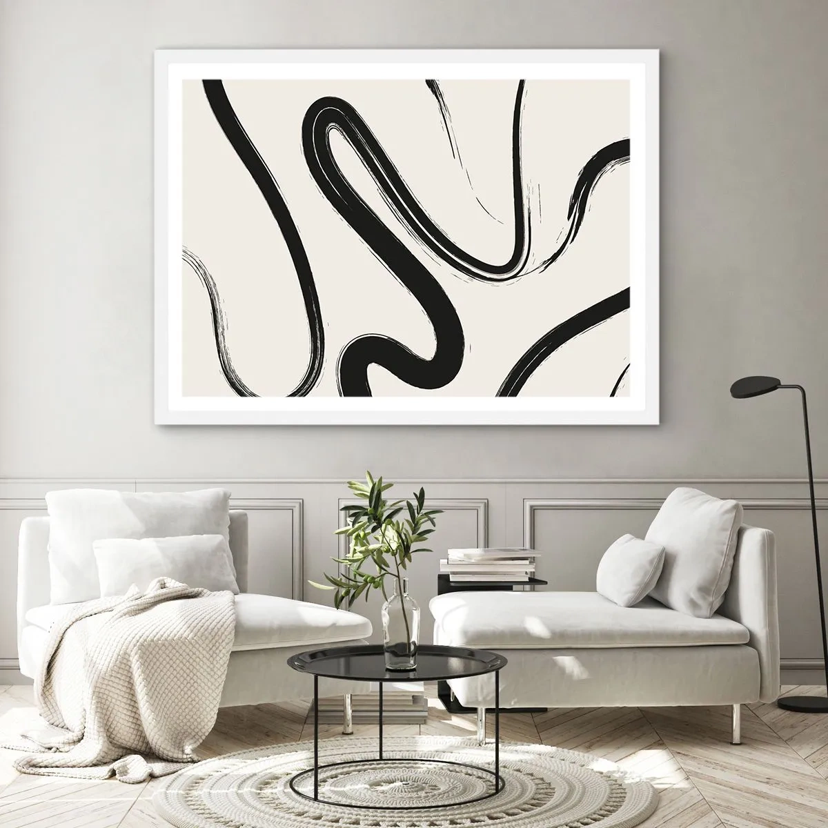 Póster en marco blanco - Fantasía en blanco y negro - 70x50 cm