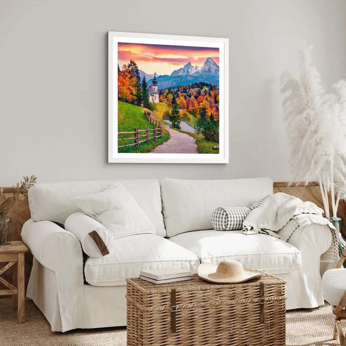 Póster en marco blanco - Paisaje como una pintura - 30x30 cm