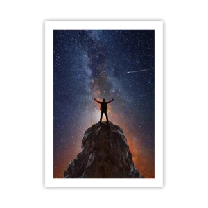 Póster - Silueta en la cima de una roca con un cielo estrellado al fondo - 50x70cm - ¡El poder está conmigo! - Decoración de pared moderna para salón y dormitorio ARTTOR