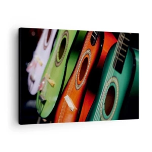 Cuadro sobre lienzo - Impresión de Imagen - Guitarras coloridas en diferentes tonos dispuestas en fila. - 70x50cm - La guitarra tiene muchos colores - Decoración de pared moderna para salón y dormitorio ARTTOR