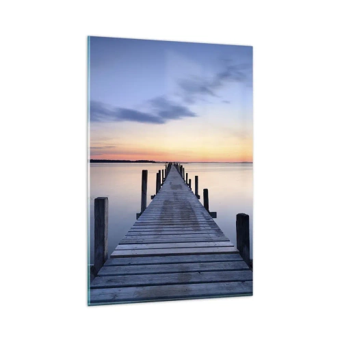 Cuadro sobre vidrio - Impresiones sobre Vidrio - Muelle de madera en el lago al atardecer - 80x120cm - La calma de un crepúsculo sereno - Decoración de pared moderna para salón y dormitorio ARTTOR