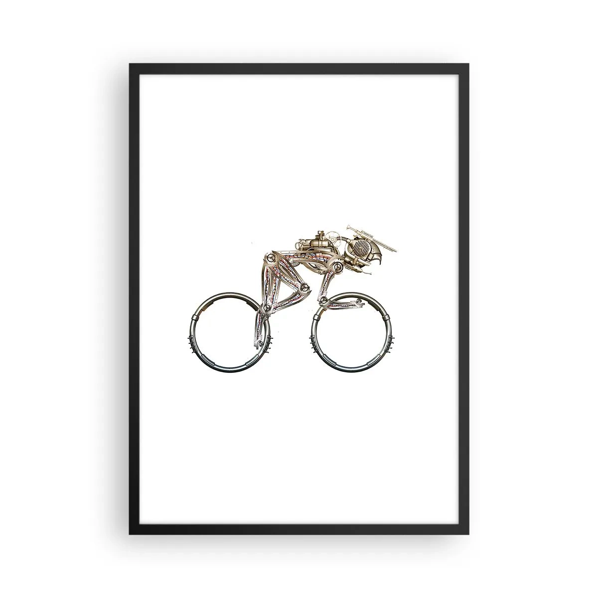Póster en marco negro - Una bicicleta hecha de piezas de metal. - 50x70cm - Una magnífica máquina - Decoración de pared moderna para salón y dormitorio ARTTOR