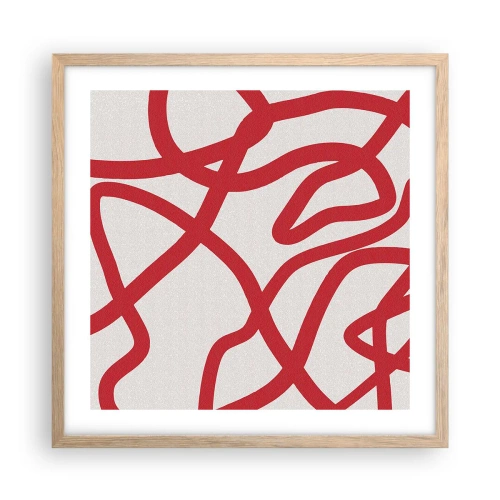 Póster en marco roble claro - Rojo sobre blanco - 50x50 cm