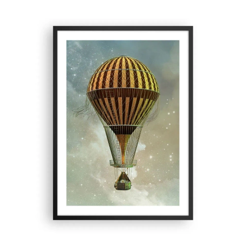 Póster en marco negro - Un globo dorado flotando en el espacio exterior. - 50x70cm - Vuelos pioneros - Decoración de pared moderna para salón y dormitorio ARTTOR