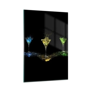 Cuadro sobre vidrio - Impresiones sobre Vidrio - Cócteles coloridos en vasos sobre un fondo negro - 80x120cm - Los colores de la alegría en una copa de cristal - Decoración de pared moderna para salón y dormitorio ARTTOR