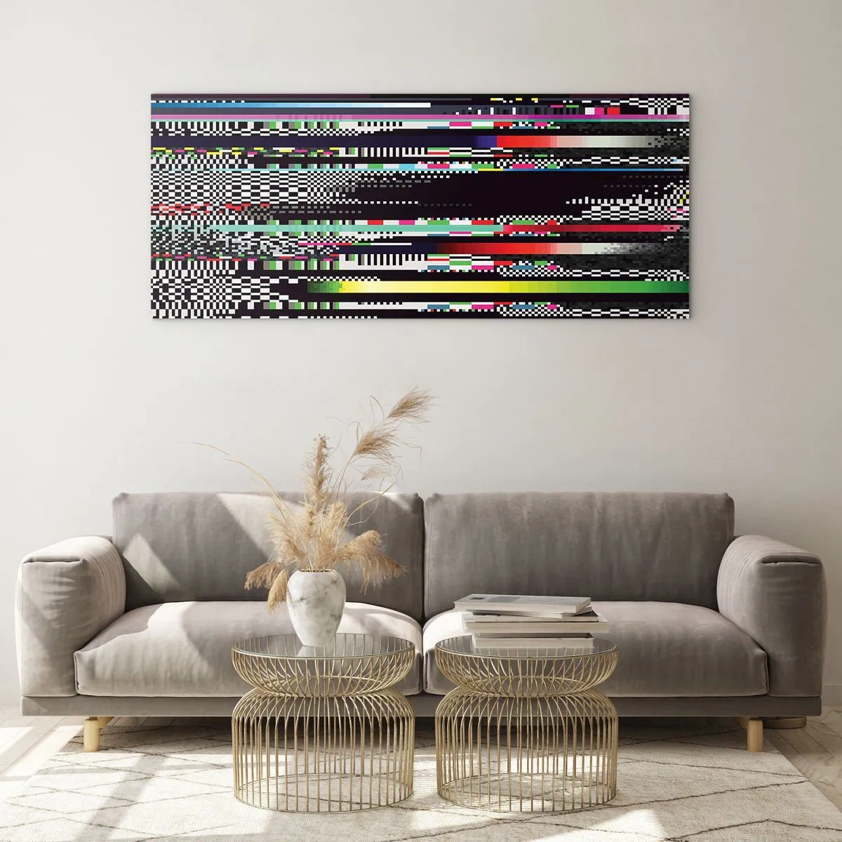 Cuadro sobre vidrio - Impresiones sobre Vidrio - Líneas y píxeles coloridos en un estilo abstracto. - 140x50cm - Una imagen de otra realidad - Decoración de pared moderna para salón y dormitorio ARTTOR