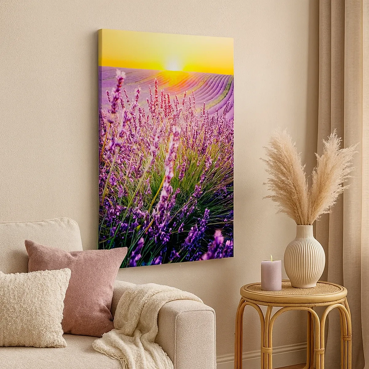 Cuadro sobre lienzo - Impresión de Imagen - Campo de lavanda al atardecer - 50x70cm - Pradera fragante - Decoración de pared moderna para salón y dormitorio ARTTOR