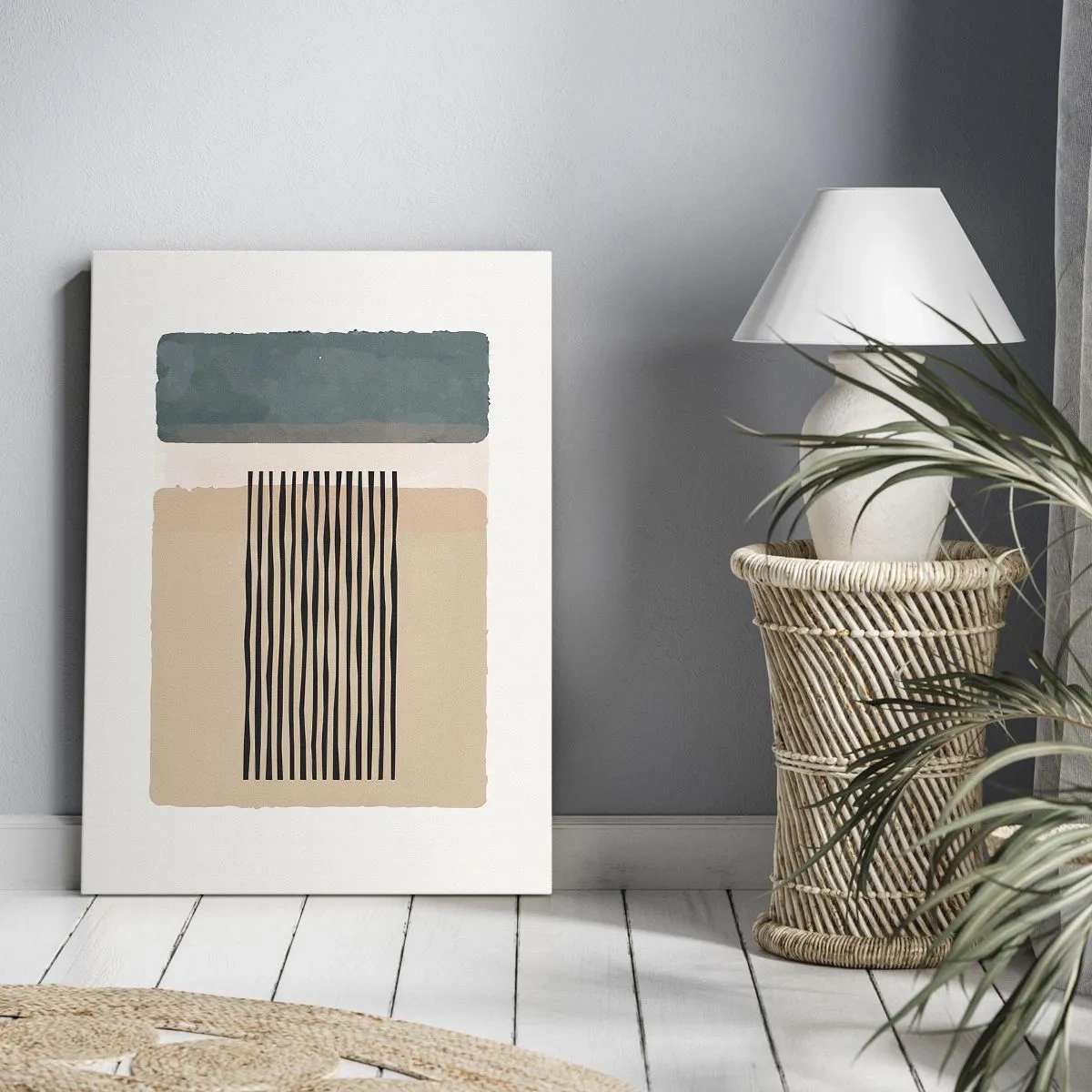 Cuadro sobre lienzo - Impresión de Imagen - Formas geométricas minimalistas en tonos beige y verdes. - 70x100cm - Todo en orden - Decoración de pared moderna para salón y dormitorio ARTTOR