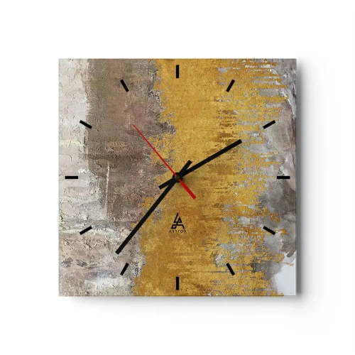 Reloj de pared - Reloj de vidrio - Patrón abstracto dorado y beige - 30x30cm - Una ráfaga dorada - Decoración de pared moderna para salón y dormitorio ARTTOR