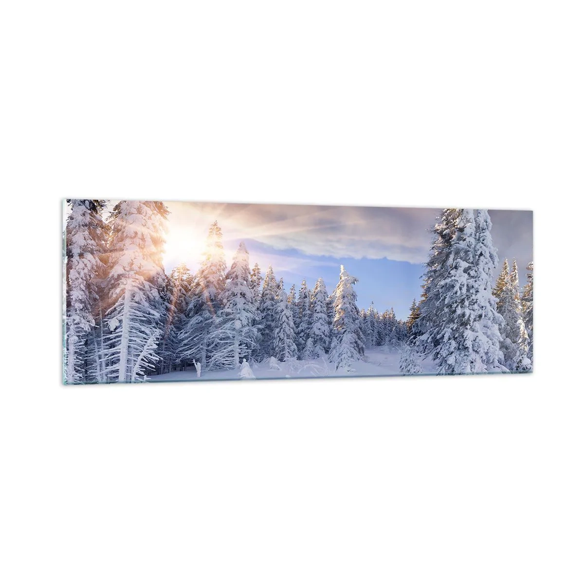 Cuadro sobre vidrio - Impresiones sobre Vidrio - Un espectáculo de naturaleza nevada - 90x30 cm
