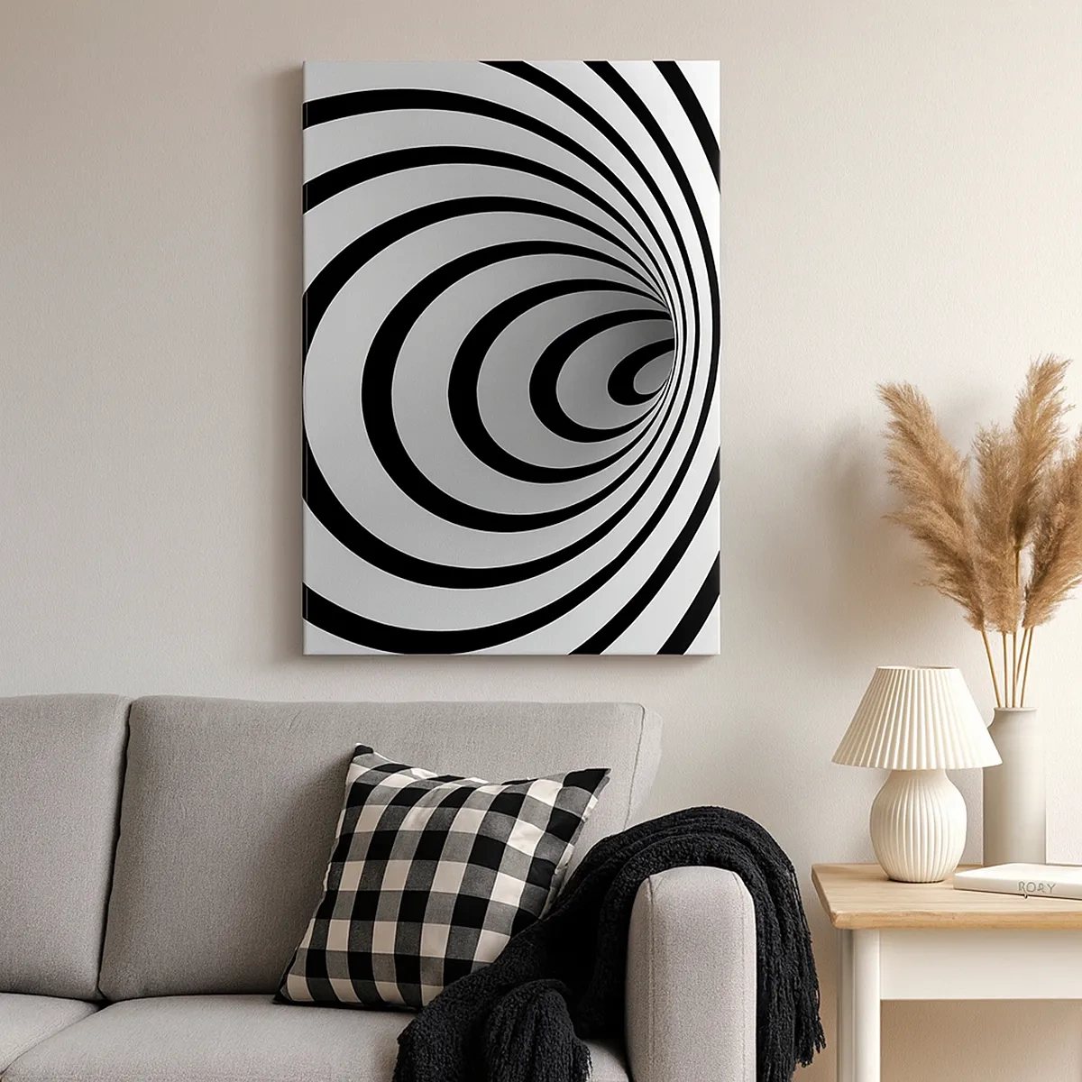 Cuadro sobre lienzo - Impresión de Imagen - Una espiral en blanco y negro que crea un efecto hipnótico. - 50x70cm - ¿Tampoco puedes resistirte? - Decoración de pared moderna para salón y dormitorio ARTTOR