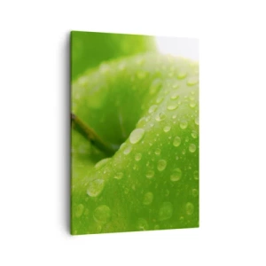 Cuadro sobre lienzo - Impresión de Imagen - Primer plano de una manzana verde con gotas de agua. - 50x70cm - Frescor verde - Decoración de pared moderna para salón y dormitorio ARTTOR