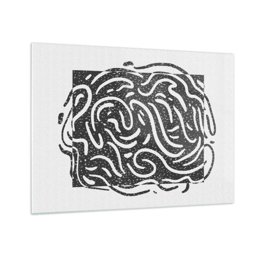 Cuadro sobre vidrio - Impresiones sobre Vidrio - Líneas y puntos abstractos dinámicos que crean una forma enérgica. - 70x50cm - Abstracción: una danza de alegría - Decoración de pared moderna para salón y dormitorio ARTTOR