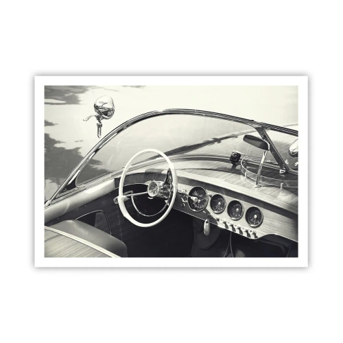 Póster - Interior de coche clásico en estilo monocromático. - 100x70cm - Tiempo para los ricos - Decoración de pared moderna para salón y dormitorio ARTTOR