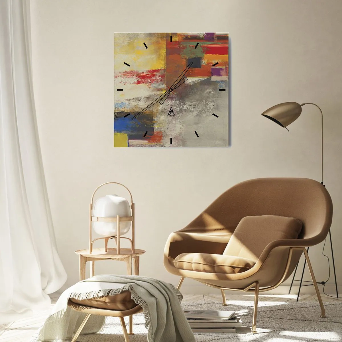 Reloj de pared - Reloj de vidrio - Geometría de color - 40x40 cm