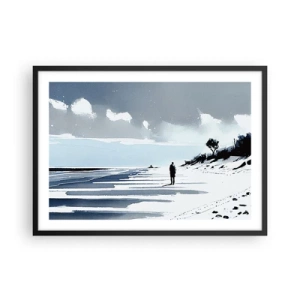 Póster en marco negro - Una figura solitaria caminando por una playa vacía - 70x50cm - Solo conmigo mismo - Decoración de pared moderna para salón y dormitorio ARTTOR