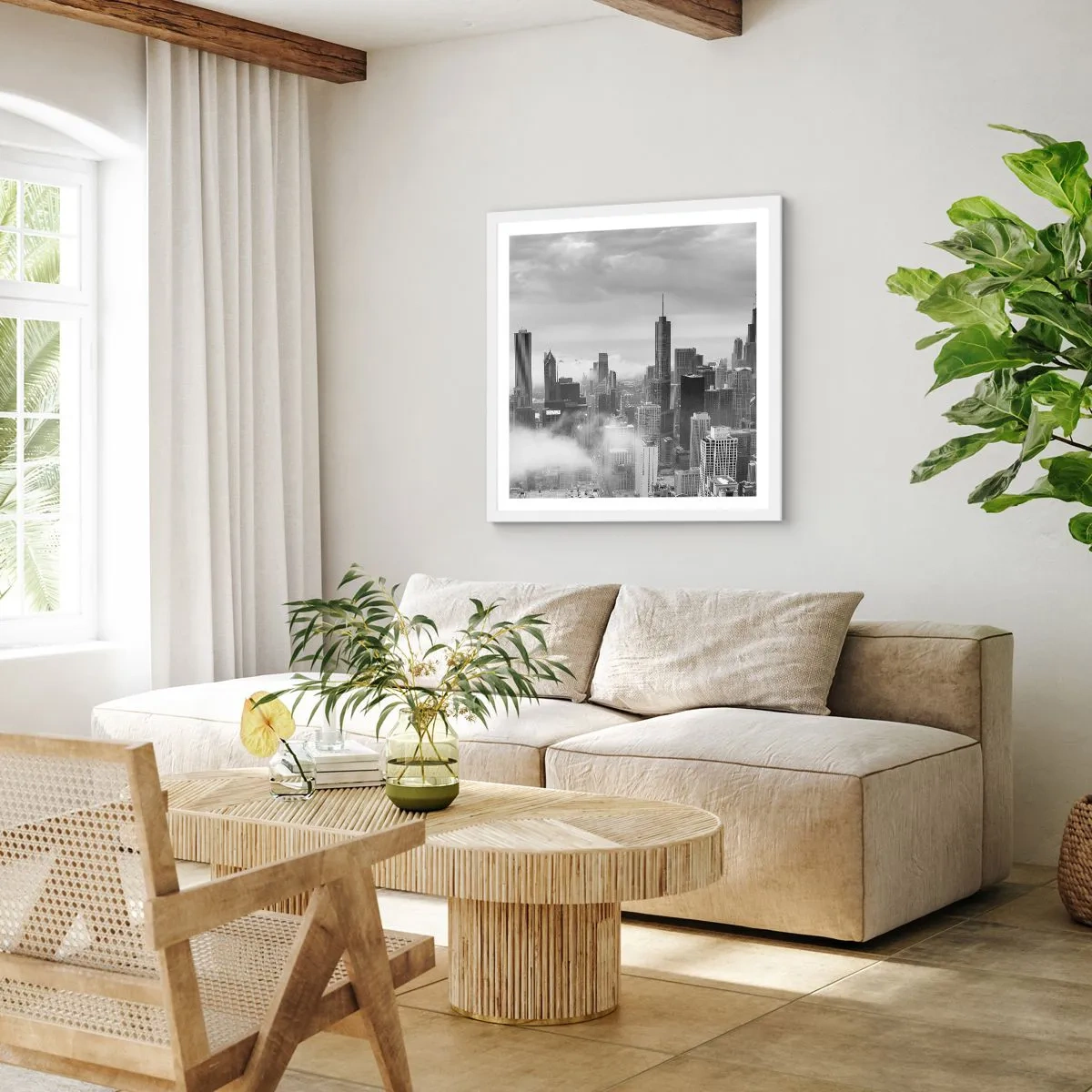 Póster en marco blanco - Paisaje americano - 50x50 cm